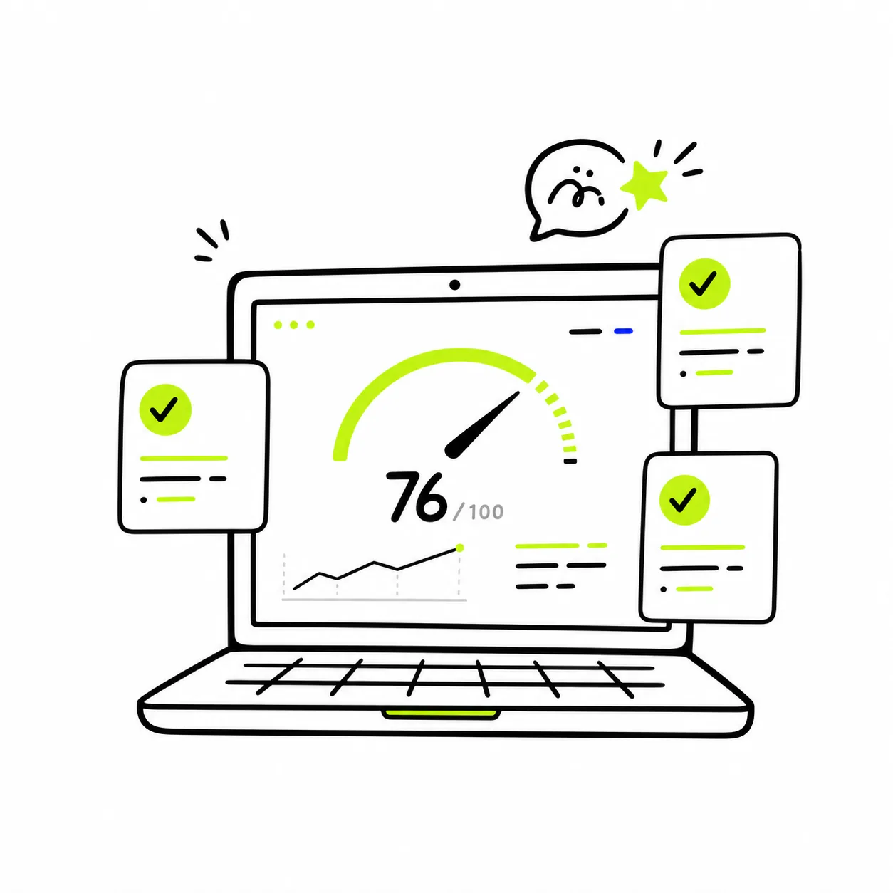 Growth OS dijital sağlık skoru ve kontrol kartlarını gösteren çizim